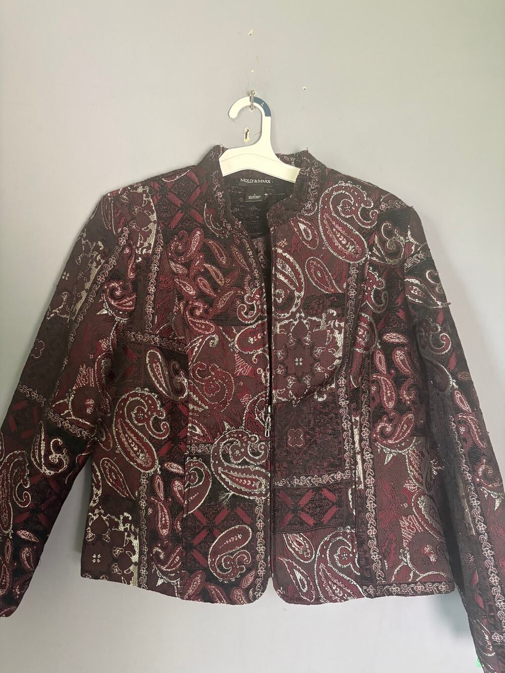 Molly & Maxx Burgundy Paisley Brocade Blazer Jacket Size Large